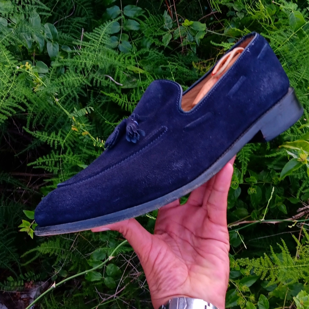 Samuel Windsor Loafers Men's Tasseled Blue Suede Shoes/Loafers (HANDMADE) - Picture 16 of 17